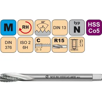 Závitořezný nástroj NÁSTROJE CZ Závitník strojní M20x2 ISO2 HSSCo5 DIN 374 - CZZ4400-M20X2-ISO2