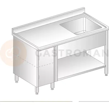 Nerezový dřez Stůl přístěnný z nerezové oceli s dřezem, skříňkou, poličkou, zadní lištou a okapovou lištou 1700x600x850 mm | DORA METAL, DM-S-3202