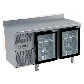 Chladicí stůl s agregátem, prosklenými dveřmi, zadní lištou a okapovou lištou 1325x700x850 mm | DORA METAL, DM-S-94005