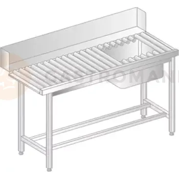 Počítačový stůl Válečkový stůl pro nakládání do myčky nádobí z nerezové oceli s dřezem 1800x700x850 mm | DORA METAL, DM-3276