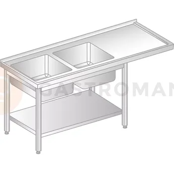 Nerezový dřez Stůl přístěnný z nerezové oceli s místem na myčku, 2 dřezy a poličkou 2300x700x850 mm | DORA METAL, DM-3273