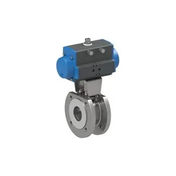 Vodovodní kohout série BADA-...-SSTV-S0 (8P0034), kulový kohout, pneupohon, jednočinný, příruba PN16, těleso nerez 1.4401, koule nerez 1.4401, DN 100 [mm], pohon PAS1255, BADA-100-SSTV-S0