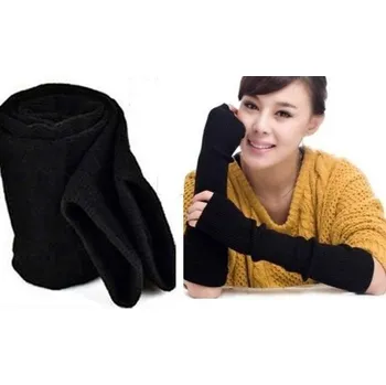 Rukavice Dlouhé černé úpletové rukavice bez prstů Cixi F5495