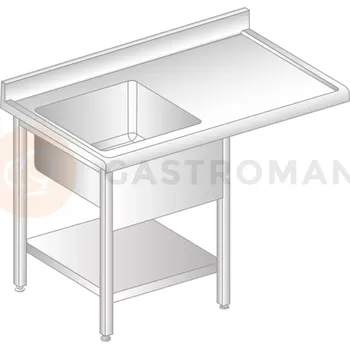 Nerezový dřez Stůl přístěnný z nerezové oceli s místem na myčku, dřezem, poličkou, zadní lištou a okapovou lištou 1400x600x850 mm | DORA METAL, DM-S-3272
