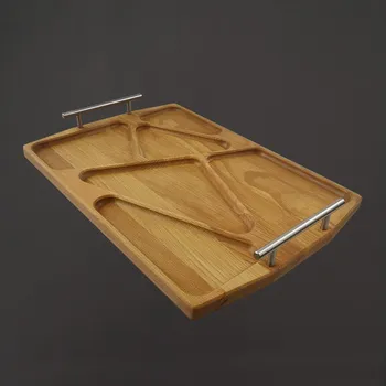 AMADEA Dřevěný podnos s nerezovými úchyty a dělenou plochou, délka 43 cm