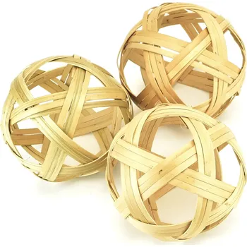 Bambusové dekorační koule přírodní, 3 ks, Ø10 cm