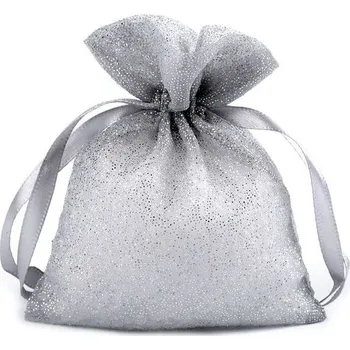 Dárková taška Dárkový pytlík, 10x13 cm organza s glitry, stříbrný