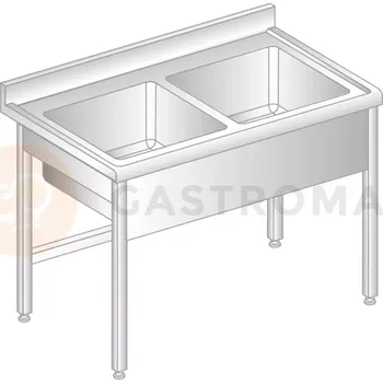 Nerezový dřez Stůl přístěnný z nerezové oceli s 2 dřezy, zadní lištou a okapovou lištou 1200x600x850 mm | DORA METAL, DM-S-3009