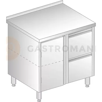 Nerezový dřez Stůl přístěnný z nerezové oceli se skříňkou a 2 šuplíky 800x700x850 mm | DORA METAL, DM-3120