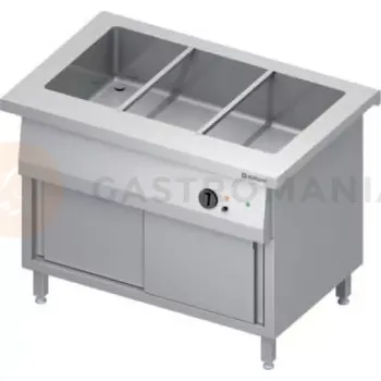 Zahradní skříň Stůl s vodní lázní 3xGN 1/1, jednokomorový, posuvná dvířka, ohřívací skříň, vrchní deska z nerezové oceli | STALGAST, ST 225