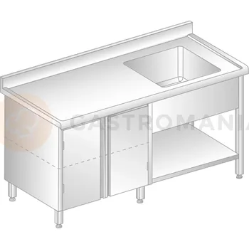 Nerezový dřez Stůl přístěnný z nerezové oceli s dřezem, skříňkou, poličkou, zadní lištou a okapovou lištou 2300x600x850 mm | DORA METAL, DM-S-3206