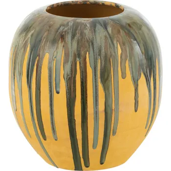 Květináč Žlutý keramický květináč J-line Strepo 30 cm