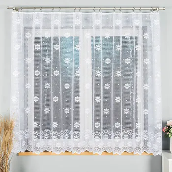 Žakárová záclona NOLA 779/031, květinový vzor, bílá s bordurou, výška 130cm (v metráži)