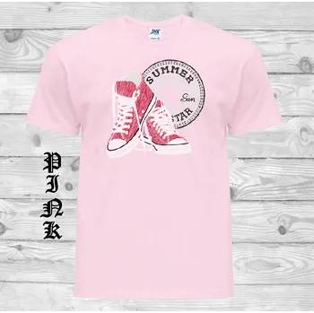 Dívčí tričko detske-bavlnene-levne-tricko-potisk-tenisky-srdce Barva: Pink - růžová, velikost: 140