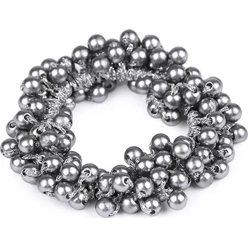 Gumička do vlasů s perlami - hematit