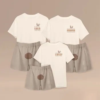 Kojenecká souprava Set PYŽAM ZAJÍČEK, pro rodinu Velikost pro dítě: 5-6 let, Velikost pro tátu: M, Barva + velikost pro mámu: BÉŽOVÁ S