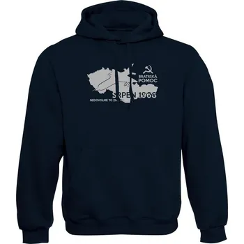 Pánská mikina Mikina s kapucí SRPEN 1968 - bratrská pomoc - námořní modrá