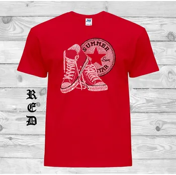 Dívčí tričko detske-bavlnene-levne-tricko-potisk-tenisky-srdce Barva: Red - červená, velikost: 152