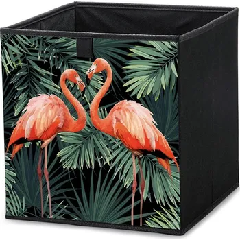 Úložný box DOMINO Textilní úložní box vzor plameňáci 31x31x31