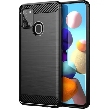 Pouzdro na mobilní telefon Ochranný silikonový obal karbon pro Samsung Galaxy A21s - černý