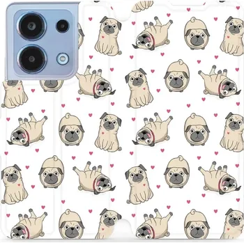 Pouzdro na mobilní telefon Flipové pouzdro Mobiwear - Xiaomi Redmi Note 13 4G - M097P Mopsíci (Knížkové flip pouzdro, obal, kryt na mobil Xiaomi Redmi Note 13 4G - M097P Mopsíci, materiál Umělá kůže + TPU - ochrana 360°, stojánek, silikonová vanička, magnetické zavírání)