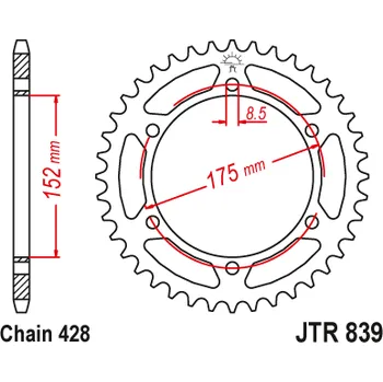 Řetězová sada pro motocykl JT-Sprockets JTR839-57ZBK řetězová rozeta zadní