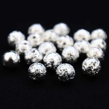 Drahý kámen Pro Háčkování Láva přírodní pokovená 6 mm stříbrná