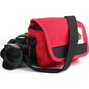 Malá plátěná foto brašna - červená (kompaktní brašna na fotoaparát)