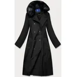 Dlouhý černý kabát s kožešinovým límcem (20201202) odstíny černé S (36)