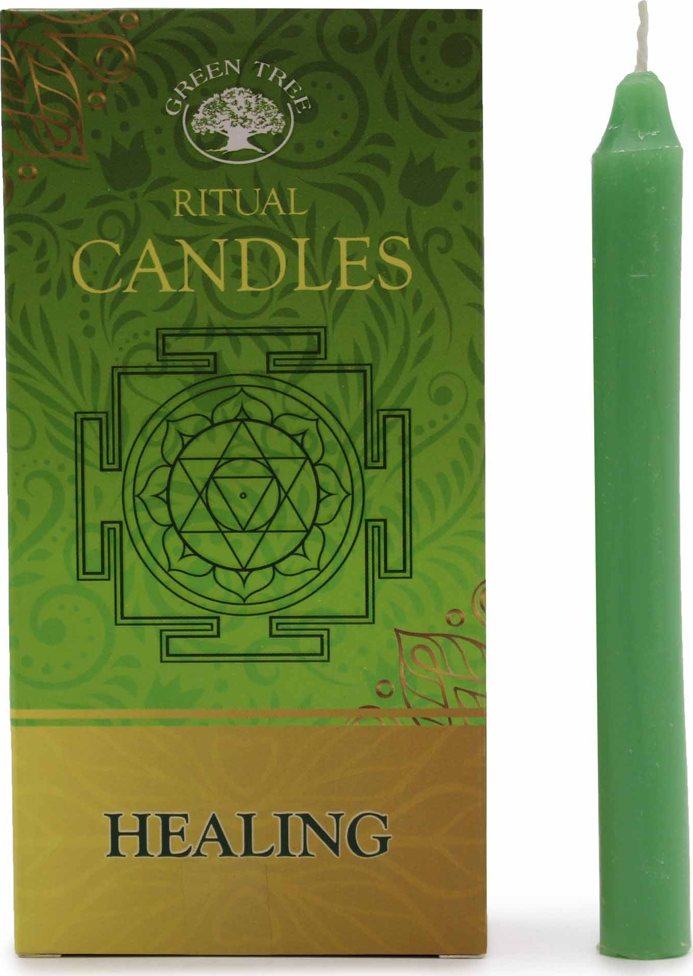 Green Tree Ritual Candles Magické svíčky Healing (Zelená), 10 ks, 12 x 10 cm