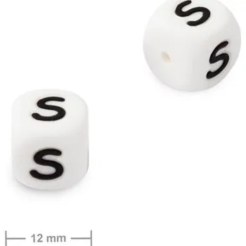 Korálek Silikonový korálek kostka 12 mm s písmenem S