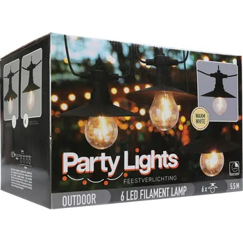 Samolepící dekorace Párty osvětlení - řetěz 6 LED svítidel, teplá bílá, délka 5,5 m KOOPMAN