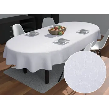 ubrus Teflonový oválný ubrus TF-078 Ornamenty - studená bílá 50x100 cm