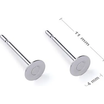 Korálek Náušnicové puzety ploché 4 mm v barvě platiny