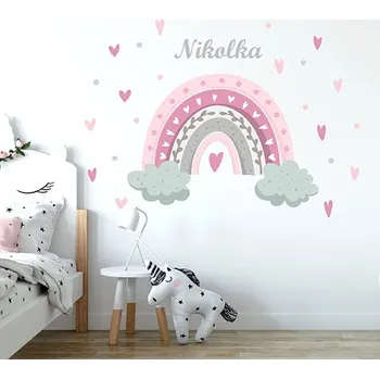 Samolepící dekorace Nálepky na zeď duha se jménem růžová - Plotbase, s.r.o., 120x80cm