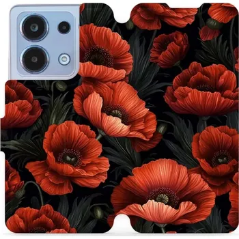 Pouzdro na mobilní telefon Flipové pouzdro Mobiwear - Xiaomi Redmi Note 13 4G - VP45S Temné červené květy (Knížkové flip pouzdro, obal, kryt na mobil Xiaomi Redmi Note 13 4G - VP45S Temné červené květy, materiál Umělá kůže + TPU - ochrana 360°, stojánek, silikonová vanička,)