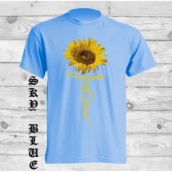 Dívčí tričko detske-levne-bavlnene-tricko-potisk-kvetina-slunecnice Barva: Sky blue - nebesky modrá, velikost: 164
