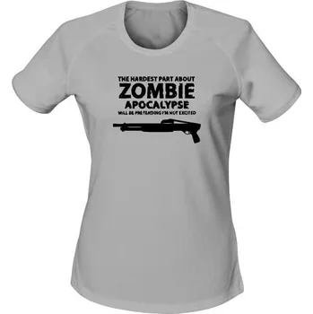 Dámské tričko Dámské funkční tričko Zombie Apocalypse Shotgun FORT - světle šedá
