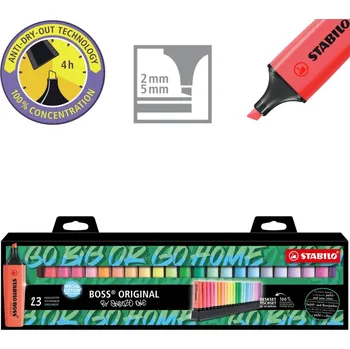 Zvýrazňovač Stabilo Zvýrazňovač STABILO BOSS ORIGINAL 9 neonových a 14 pastelových barev - sada 23 ks 455876