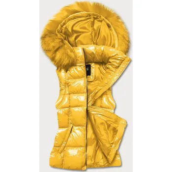 Dámská vesta Žlutá lakovaná dámská vesta s kožešinou (DK027-86) odstíny žluté S (36)