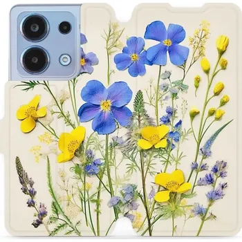 Pouzdro na mobilní telefon Flipové pouzdro Mobiwear - Xiaomi Redmi Note 13 4G - VP41S Modré a žluté kvítky (Knížkové flip pouzdro, obal, kryt na mobil Xiaomi Redmi Note 13 4G - VP41S Modré a žluté kvítky, materiál Umělá kůže + TPU - ochrana 360°, stojánek, silikonová vanička,)