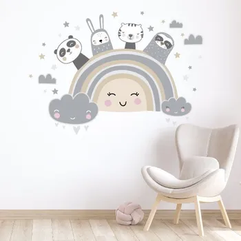 Samolepící dekorace Nálepky na zeď duha a zvířátka - Plotbase, s.r.o., 120x65cm