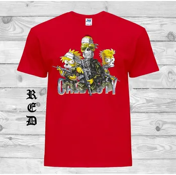 Chlapecké tričko detske-levne-bavlnene-tricko-potisk-simpsons-call-of-duty Barva: Red - červená, velikost: 116