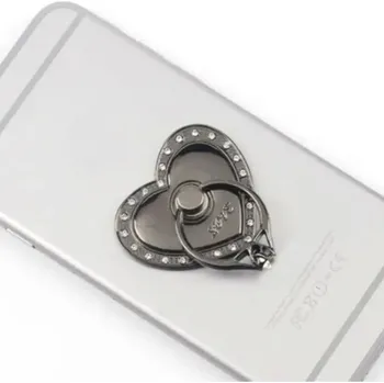 Kroužek na mobil na prst | držák na telefon, motiv srdíčko - černý