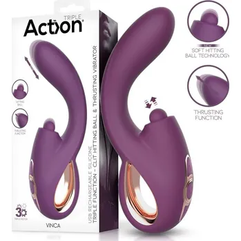 Vibrátor Action Vinca Triple Function Vibrator with Clit Hitting Ball & Thrusting Purple