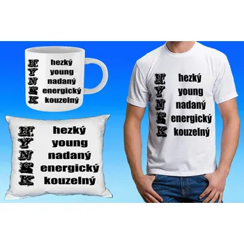 Pánské tričko HYNEK dárkový set se jménem 122 (tričko, polštářek a hrneček se jménem )