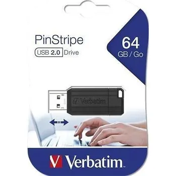 USB flash disk USB flash disk "PinStripe", černá, 64GB, USB 2.0, 10/4MB/sec, VERBATIM