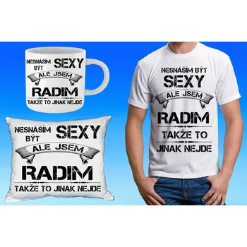 Pánské tričko RADIM dárkový set se jménem 116 (tričko, polštářek a hrneček se jménem )