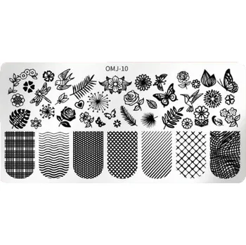 Zdobení na nehty - Velká razítkovací destička příroda OMJ-10