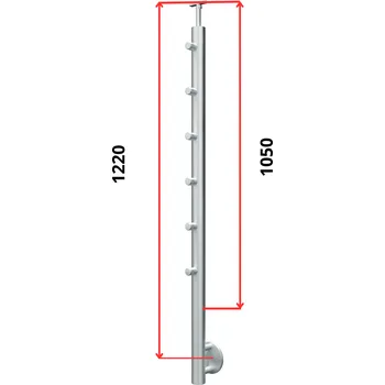 Zábradlí Hahn Steel Konfigurátor - nerezový sloupek O42,4mm - 6 x výplň O12mm - vnější, AISI 304 - brus, boční kotvení Typ držáku madla: Model 0718.242 - kulaté madlo ⌀42,4mm, Výška sloupku - nad podlahou: 1050mm, Parametry sloupku pod úrovní podlahy: 60*170mm